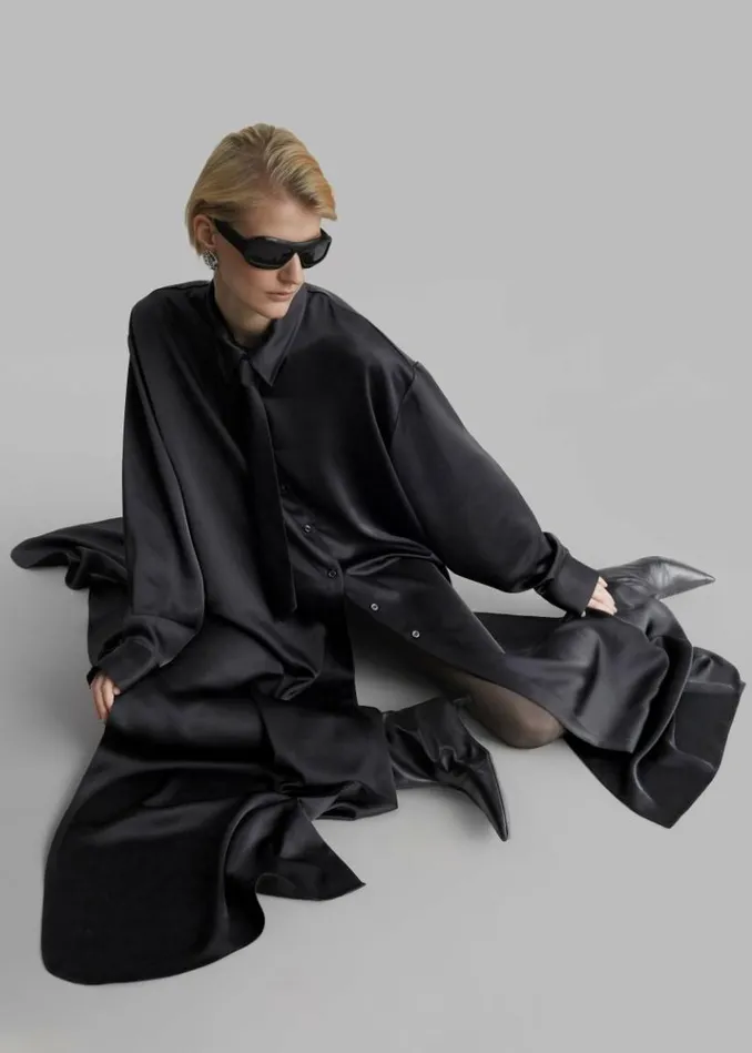 Women The Frankie Shop Avery Satin Shirt Dress 8211 Black Black