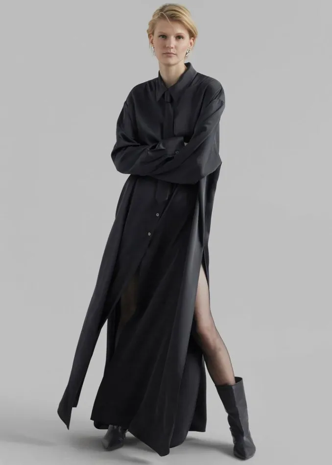 Women The Frankie Shop Avery Satin Shirt Dress 8211 Black Black