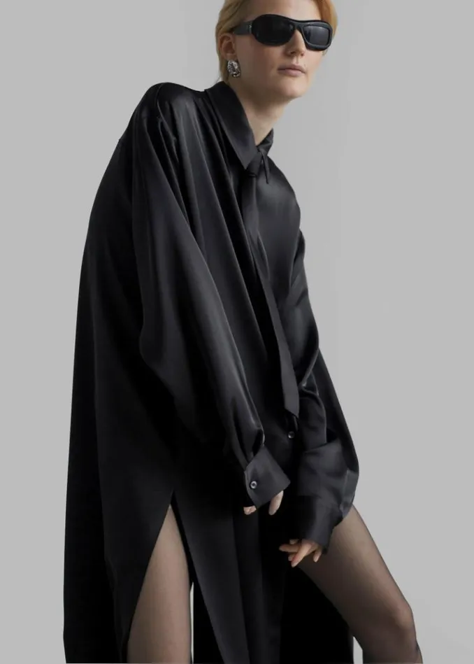 Women The Frankie Shop Avery Satin Shirt Dress 8211 Black Black
