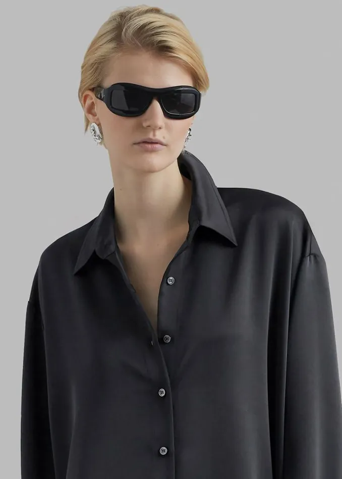 Women The Frankie Shop Avery Satin Shirt Dress 8211 Black Black