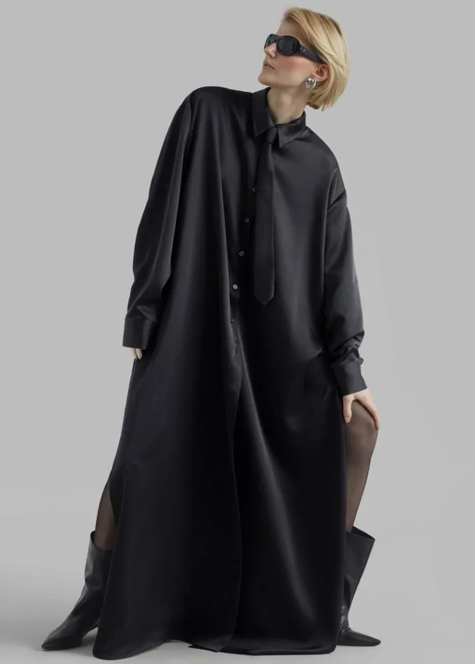 Women The Frankie Shop Avery Satin Shirt Dress 8211 Black Black