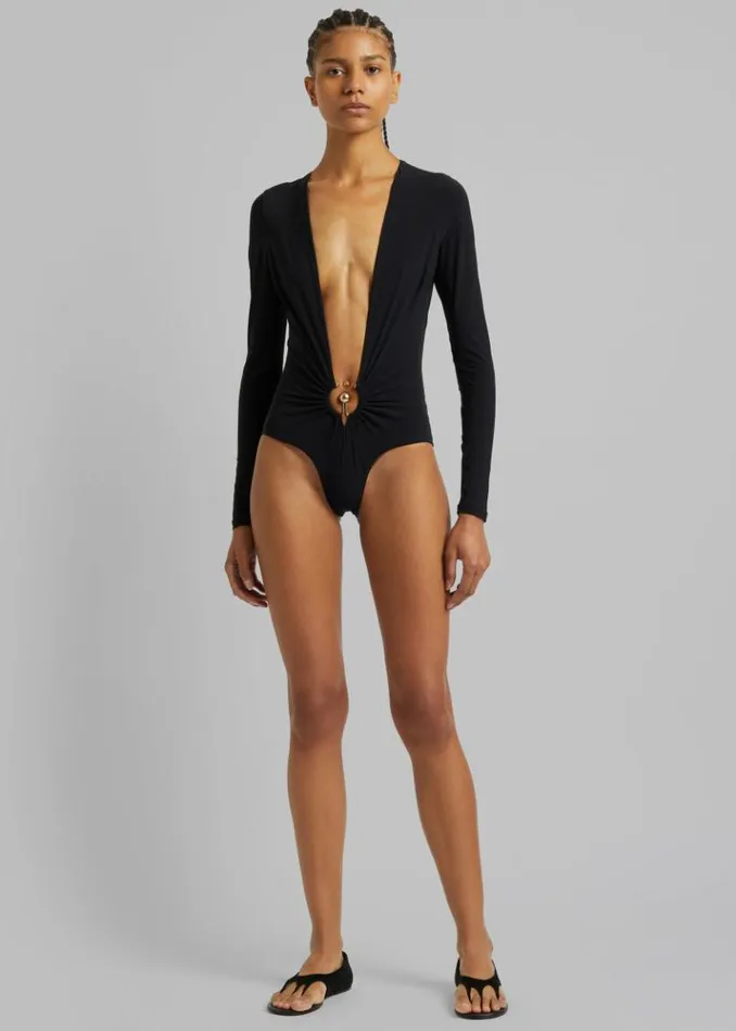 Women The Frankie Shop Christopher Esber Pierced Orbit Long Sleeve One Piece 8211 Black Black