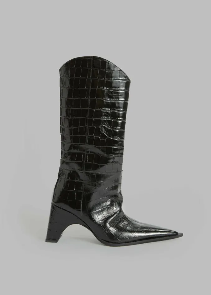 Women The Frankie Shop Coperni Crocodile Bridge Cowboy Boots 8211 Black Black