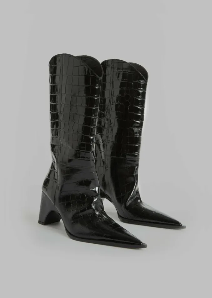 Women The Frankie Shop Coperni Crocodile Bridge Cowboy Boots 8211 Black Black