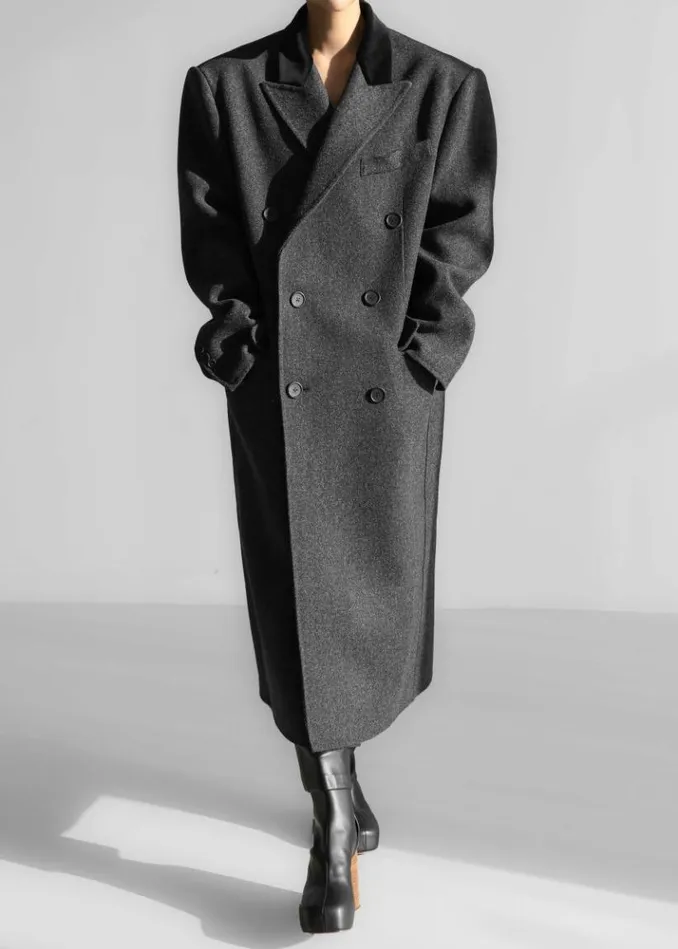 Women The Frankie Shop Dolly Contrast Collar Coat 8211 Dark Grey Melange Dark Grey Melange Women The Frankie Shop Dolly Contrast Collar Coat 8211 Dark Grey Melange Dark Grey Melange