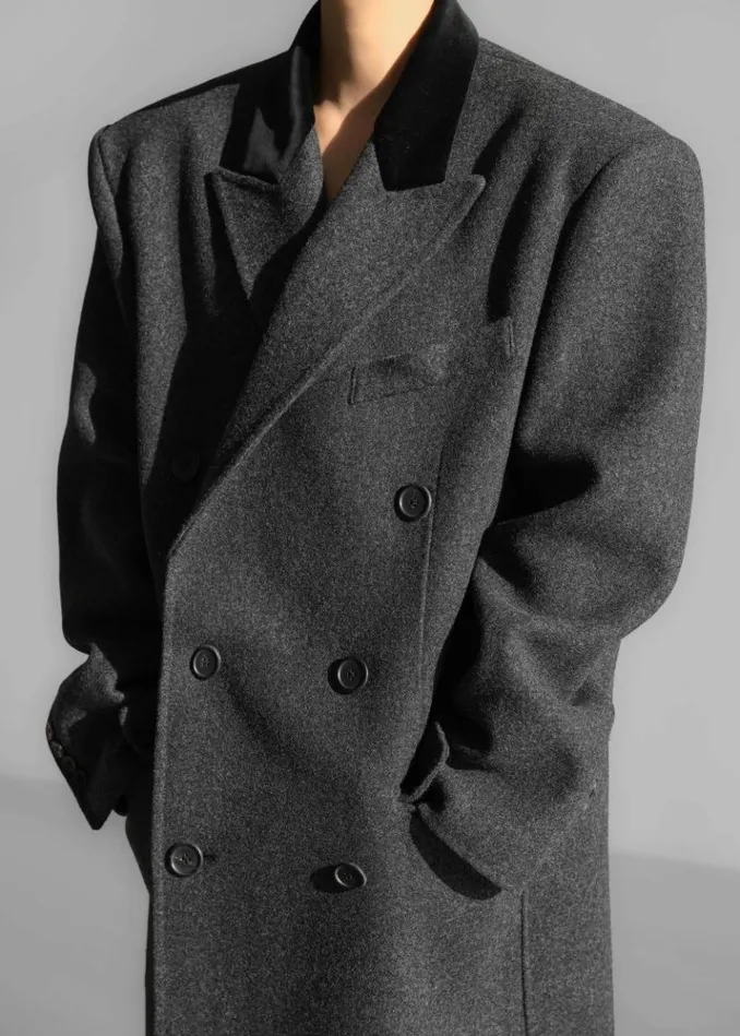 Women The Frankie Shop Dolly Contrast Collar Coat 8211 Dark Grey Melange Dark Grey Melange