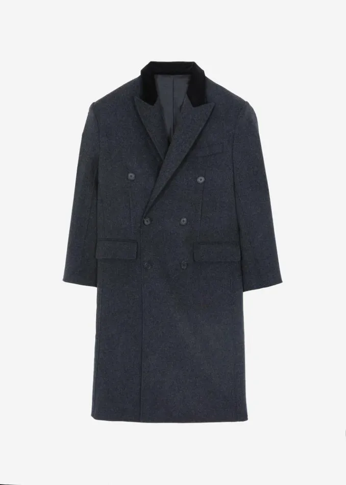 Women The Frankie Shop Dolly Contrast Collar Coat 8211 Dark Grey Melange Dark Grey Melange