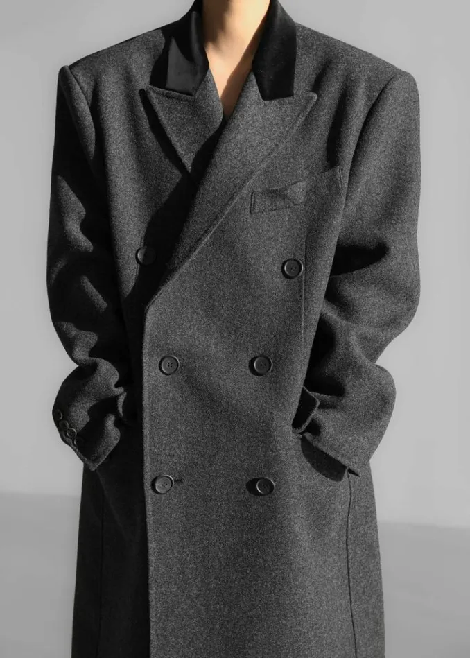 Women The Frankie Shop Dolly Contrast Collar Coat 8211 Dark Grey Melange Dark Grey Melange