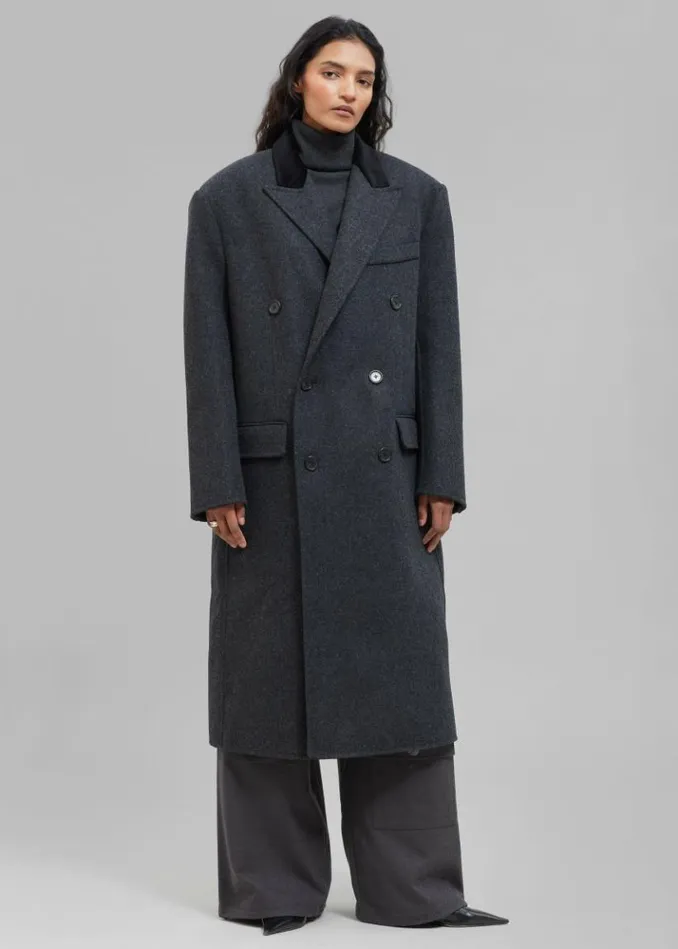 Women The Frankie Shop Dolly Contrast Collar Coat 8211 Dark Grey Melange Dark Grey Melange