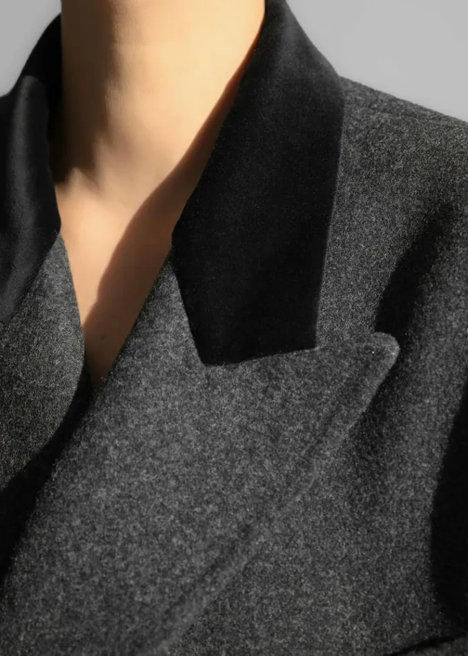 Women The Frankie Shop Dolly Contrast Collar Coat 8211 Dark Grey Melange Dark Grey Melange