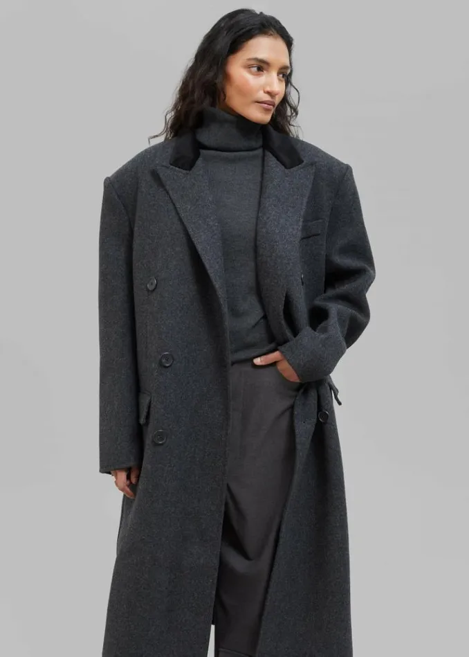 Women The Frankie Shop Dolly Contrast Collar Coat 8211 Dark Grey Melange Dark Grey Melange