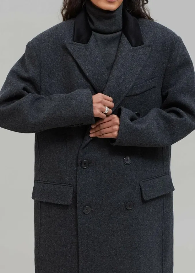 Women The Frankie Shop Dolly Contrast Collar Coat 8211 Dark Grey Melange Dark Grey Melange