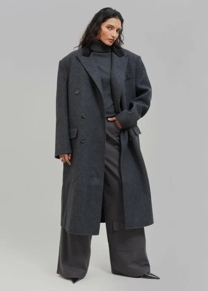 Women The Frankie Shop Dolly Contrast Collar Coat 8211 Dark Grey Melange Dark Grey Melange
