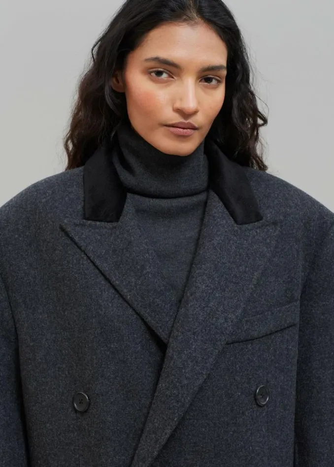 Women The Frankie Shop Dolly Contrast Collar Coat 8211 Dark Grey Melange Dark Grey Melange