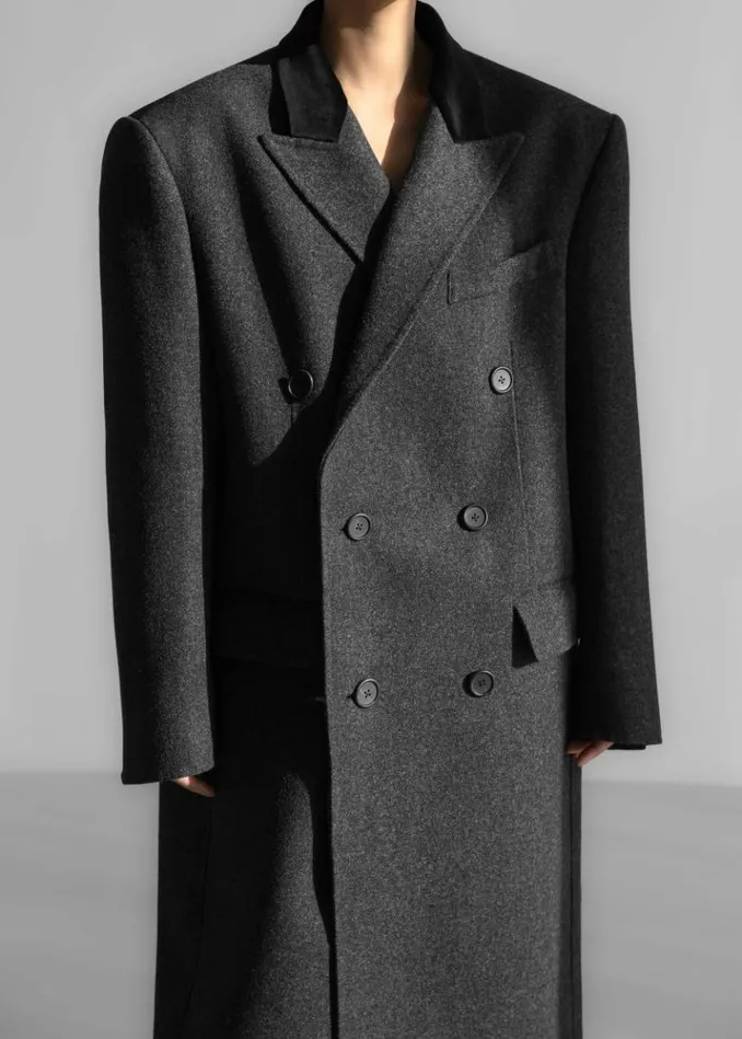 Women The Frankie Shop Dolly Contrast Collar Coat 8211 Dark Grey Melange Dark Grey Melange