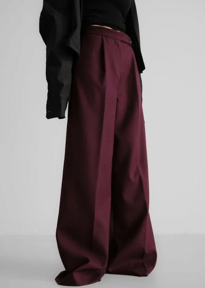 Women The Frankie Shop Kamila Wide Leg Trousers 8211 Burgundy Burgundy