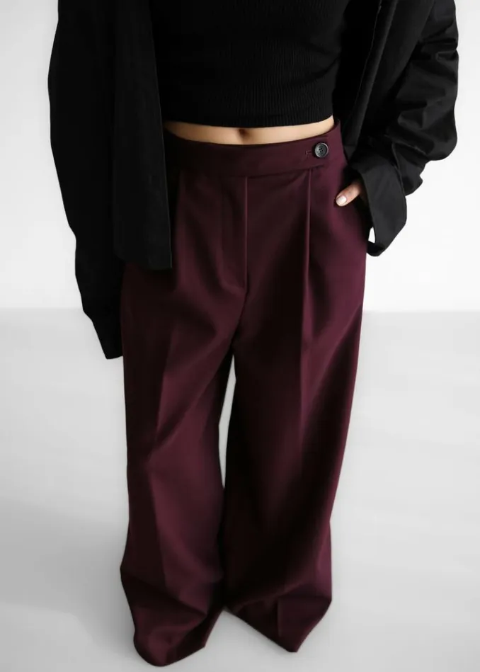 Women The Frankie Shop Kamila Wide Leg Trousers 8211 Burgundy Burgundy