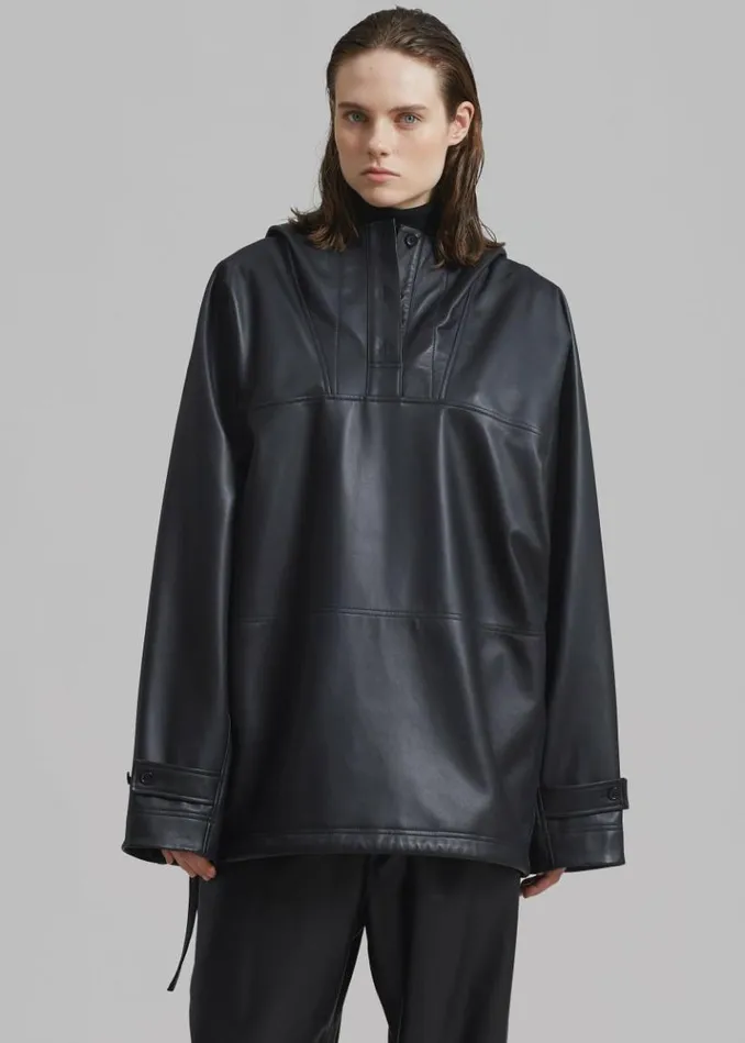 Women The Frankie Shop Kevin Leather Hooded Overshirt 8211 Black Black