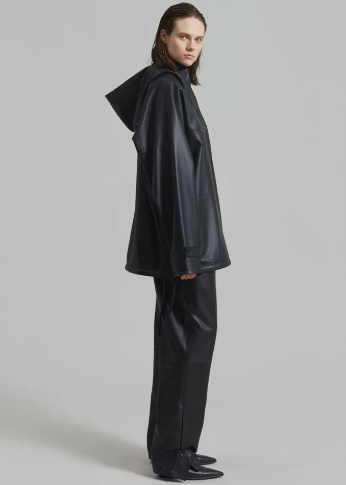 Women The Frankie Shop Kevin Leather Hooded Overshirt 8211 Black Black