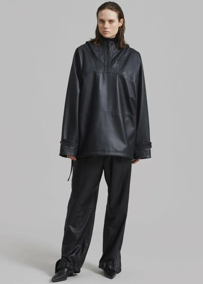 Women The Frankie Shop Kevin Leather Hooded Overshirt 8211 Black Black