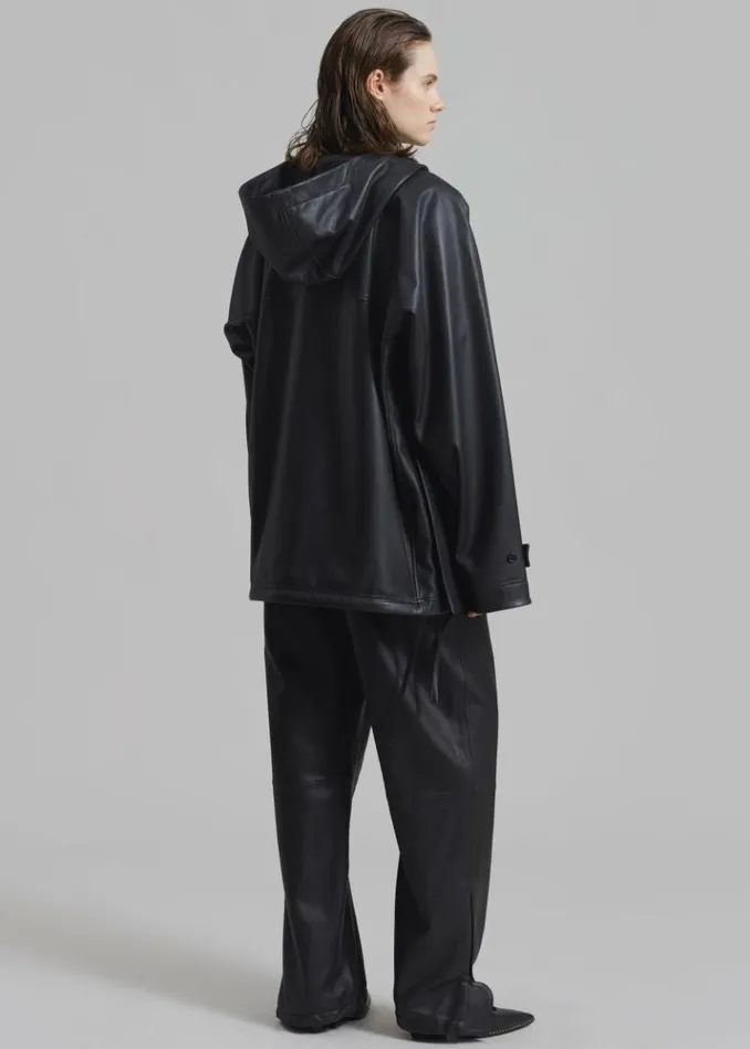 Women The Frankie Shop Kevin Leather Hooded Overshirt 8211 Black Black