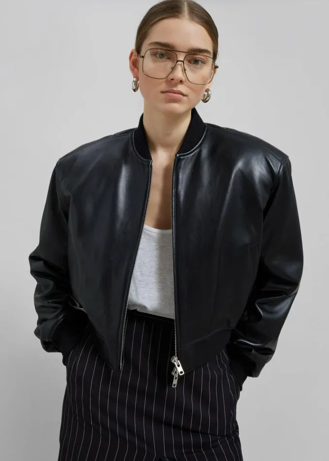 Women The Frankie Shop Micky Faux Leather Cropped Bomber 8211 Black Black