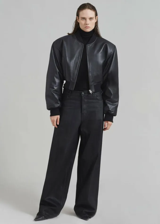 Women The Frankie Shop Micky Faux Leather Cropped Bomber 8211 Black Black