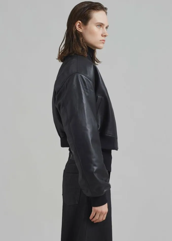 Women The Frankie Shop Micky Faux Leather Cropped Bomber 8211 Black Black