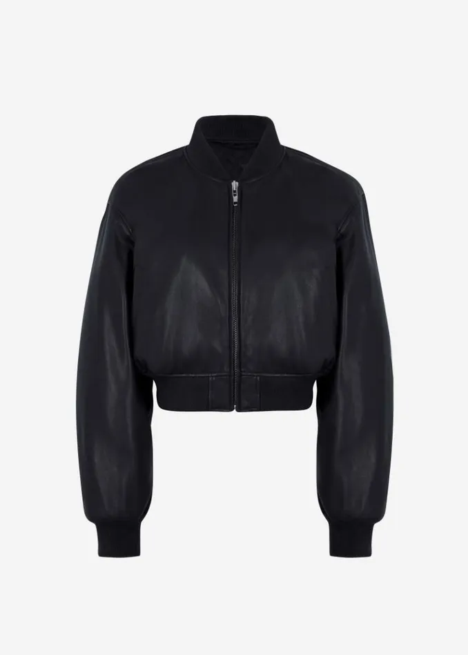 Women The Frankie Shop Micky Faux Leather Cropped Bomber 8211 Black Black