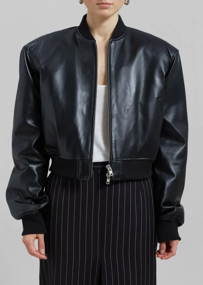 Women The Frankie Shop Micky Faux Leather Cropped Bomber 8211 Black Black