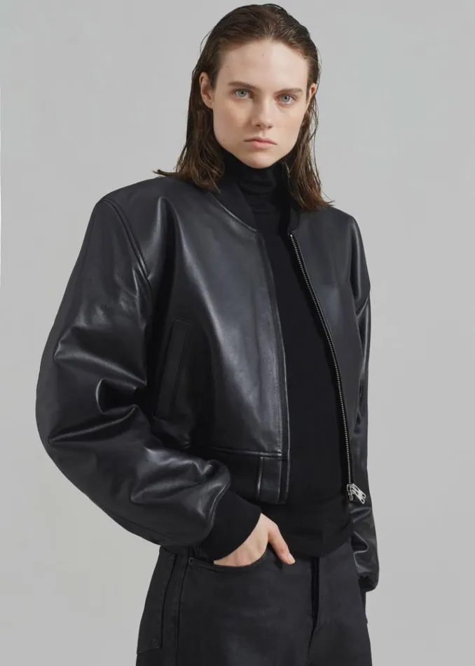 Women The Frankie Shop Micky Faux Leather Cropped Bomber 8211 Black Black