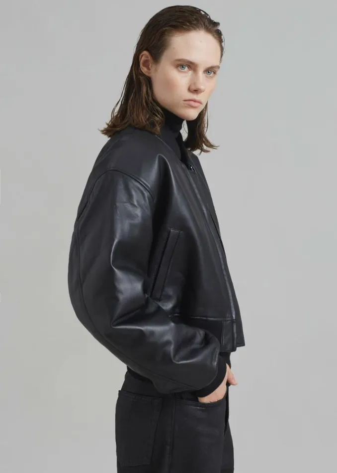 Women The Frankie Shop Micky Faux Leather Cropped Bomber 8211 Black Black