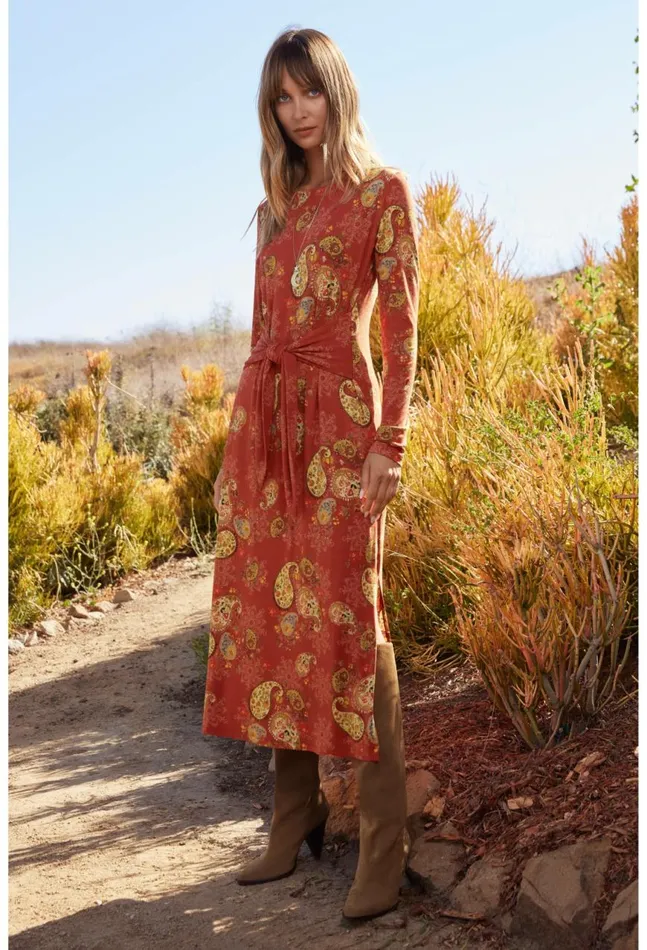 Women The Janie Favorite Long Sleeve Tie Front Knit Dress Paisley Lace Johnny Was Dresses