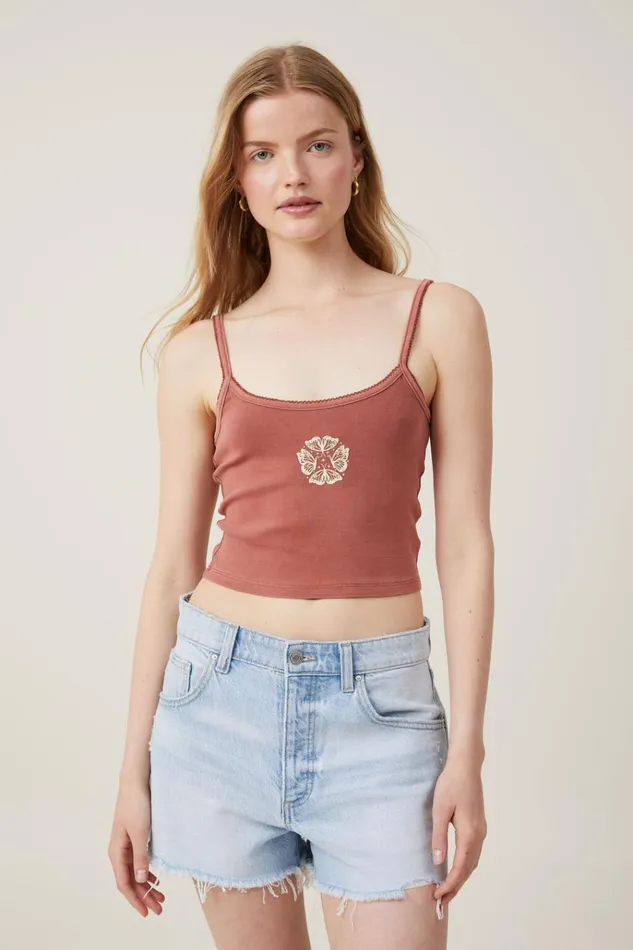 Women Tops Cotton On 90 S Graphic Strappy Cami Butterfly Kissesdark Sepia