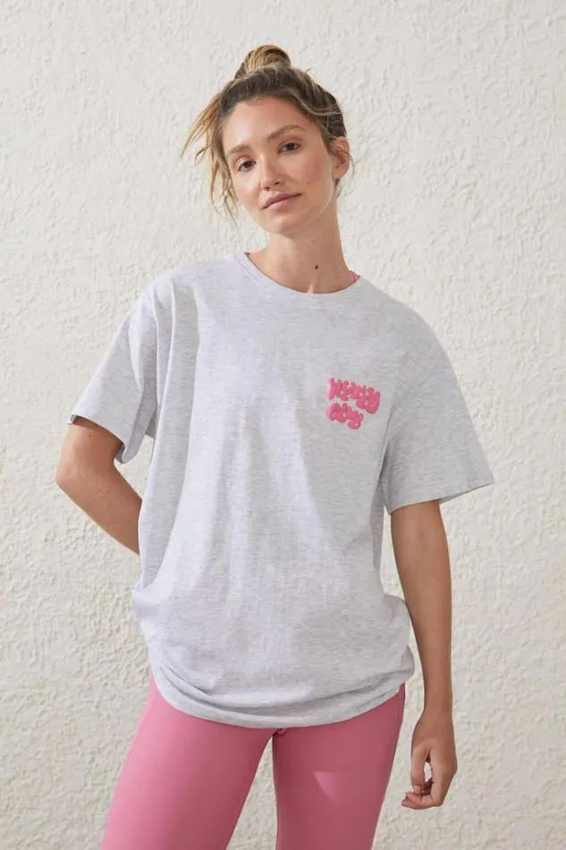 Women Tops Cotton On Active Graphic Tshirt Grey Marlewellness Club