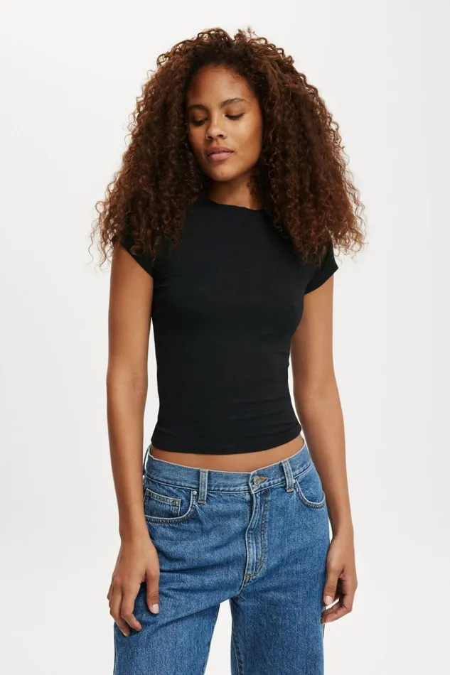 Women Tops Cotton On All Day Crew Tee Black