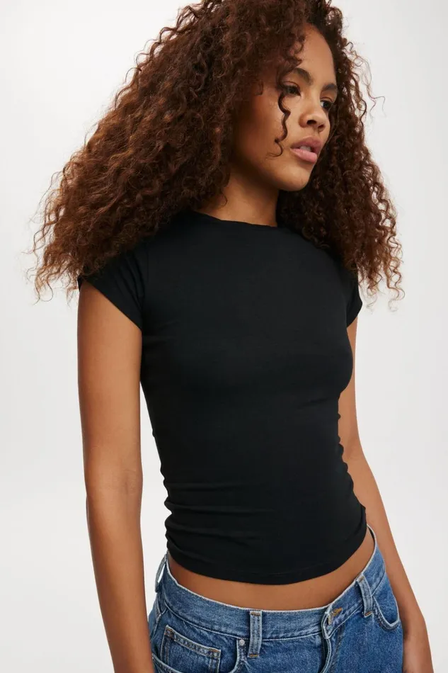 Women Tops Cotton On All Day Crew Tee Black