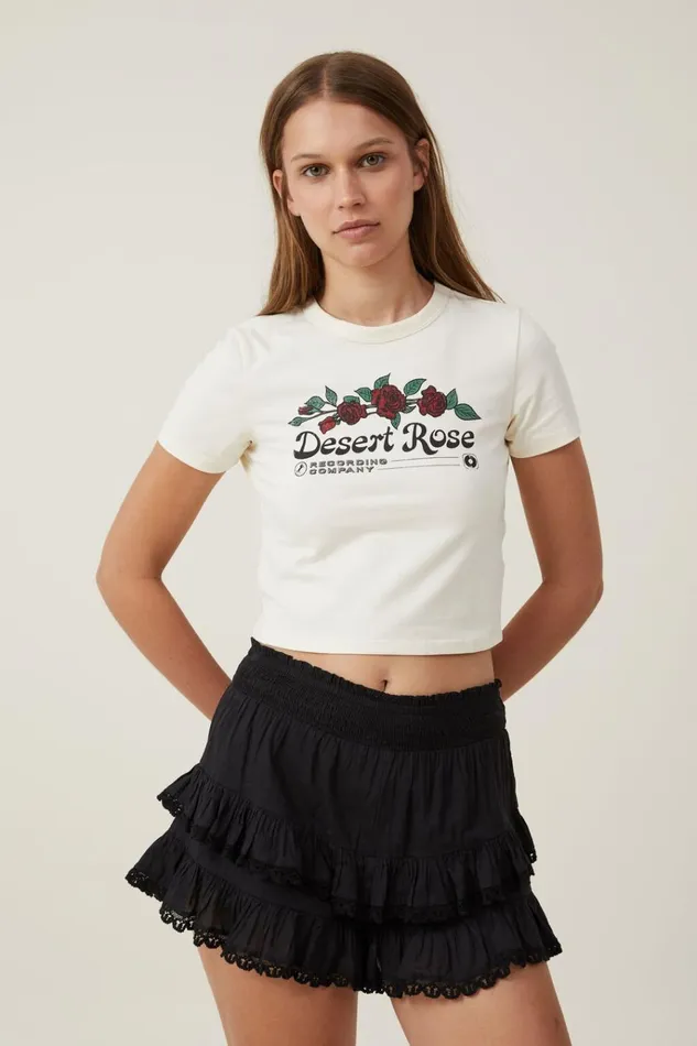 Women Tops Cotton On Crop Fit Graphic Tee Desert Rosecregraveme Fraiche