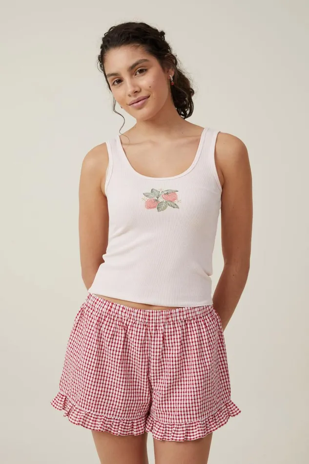 Women Tops Cotton On Graphic Scoop Neck Tank Strawberry Bunch Flossy Pink