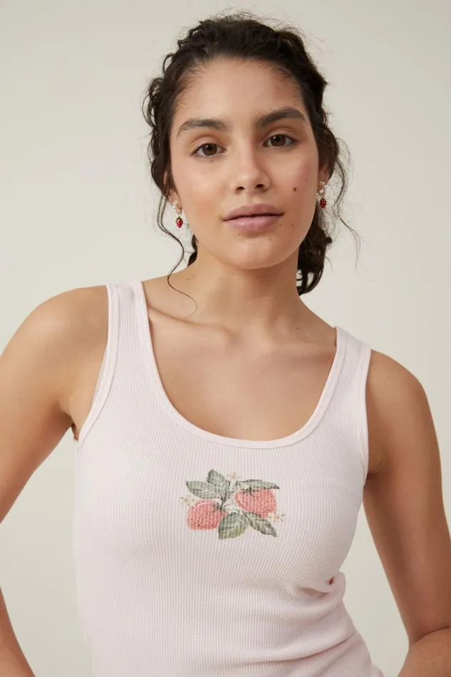 Women Tops Cotton On Graphic Scoop Neck Tank Strawberry Bunch Flossy Pink