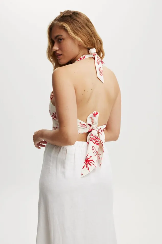 Women Tops Cotton On Haven Hankey Hem Halter Mediterranean Escape Gardenia