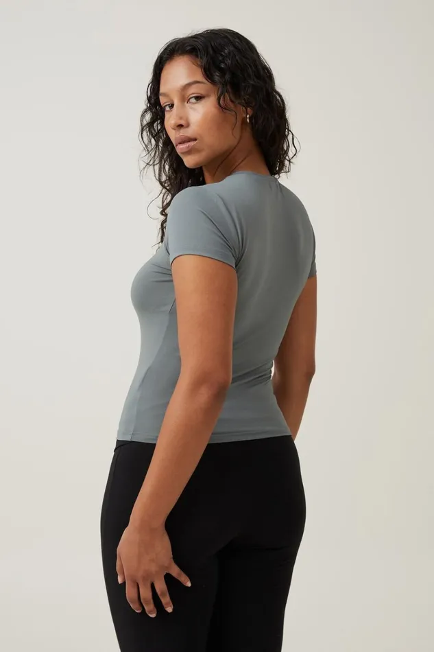 Women Tops Cotton On Luxe Crew Neck Short Sleeve Top Khaki