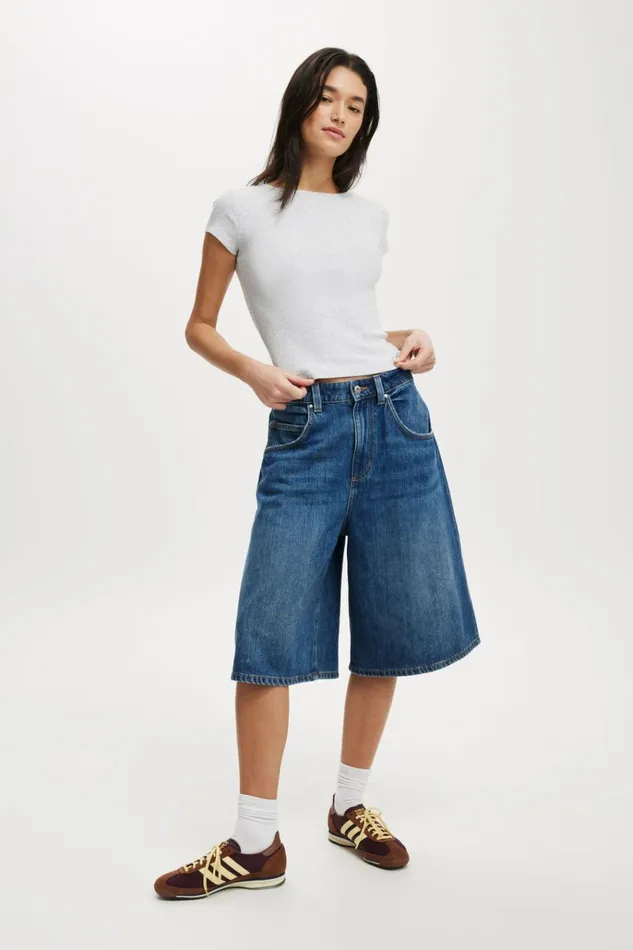 Women Tops Cotton On Mia Low Back Short Sleeve Top Grey Marle