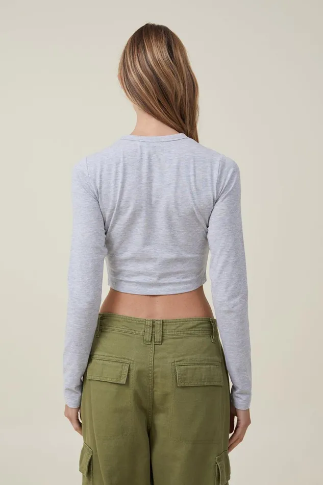 Women Tops Cotton On Micro Crop Long Sleeve Top Grey Marle Women Tops Cotton On Micro Crop Long Sleeve Top Grey Marle