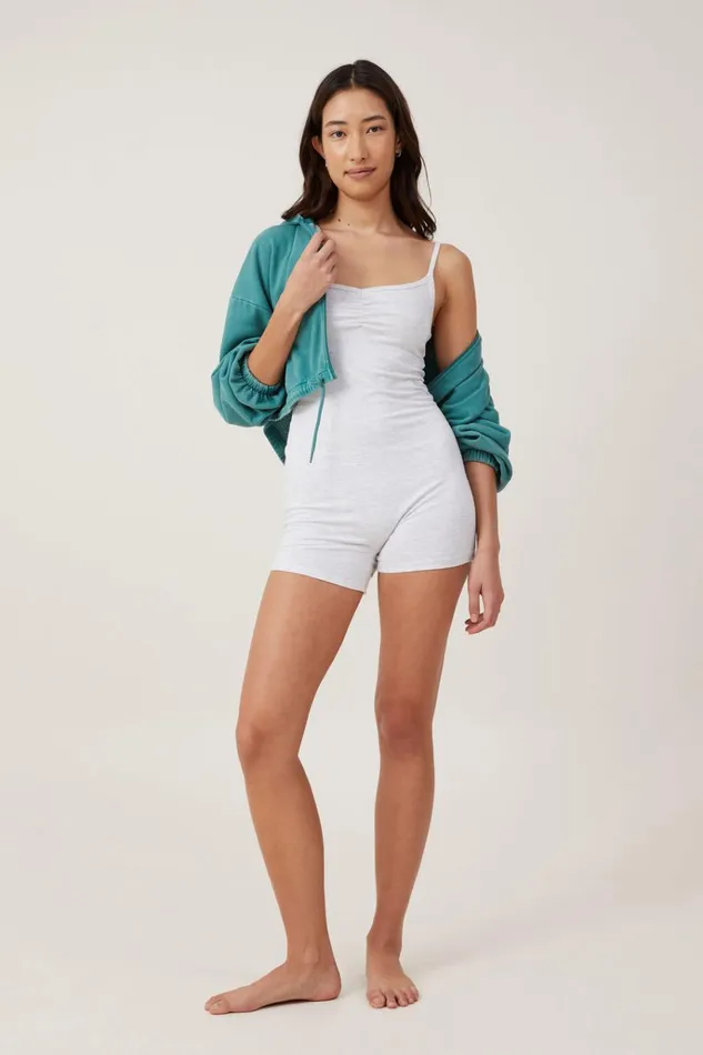 Women Tops Cotton On Peached Jersey Boyleg Romper Light Grey Marle