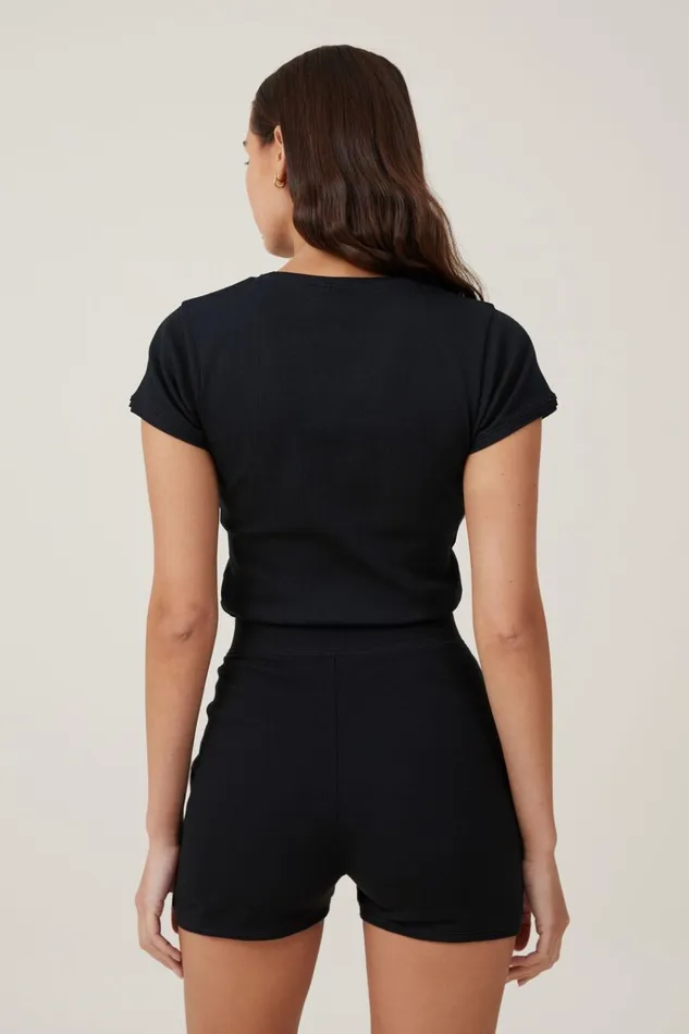 Women Tops Cotton On Picot Pointelle TShirt Black