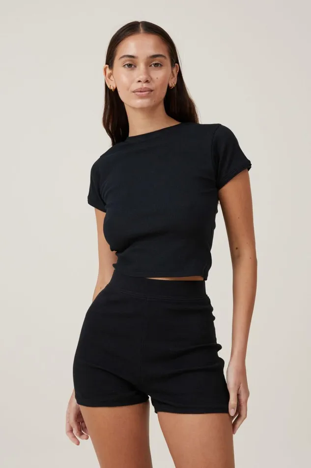 Women Tops Cotton On Picot Pointelle TShirt Black