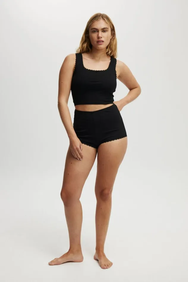 Women Tops Cotton On Rib Lace Tank Black Women Tops Cotton On Rib Lace Tank Black