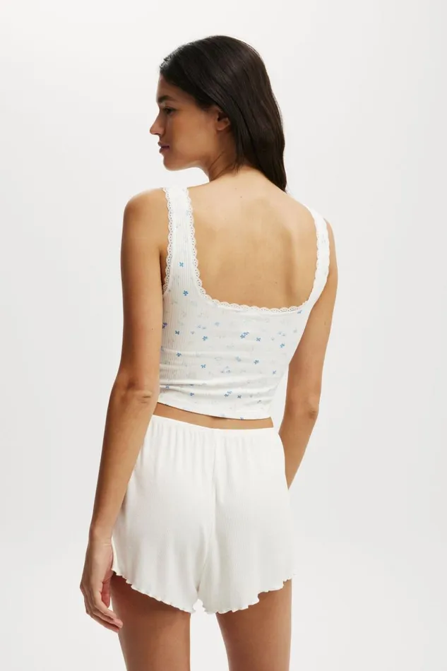 Women Tops Cotton On Rib Lace Tank Maeve Disty Blue Women Tops Cotton On Rib Lace Tank Maeve Disty Blue