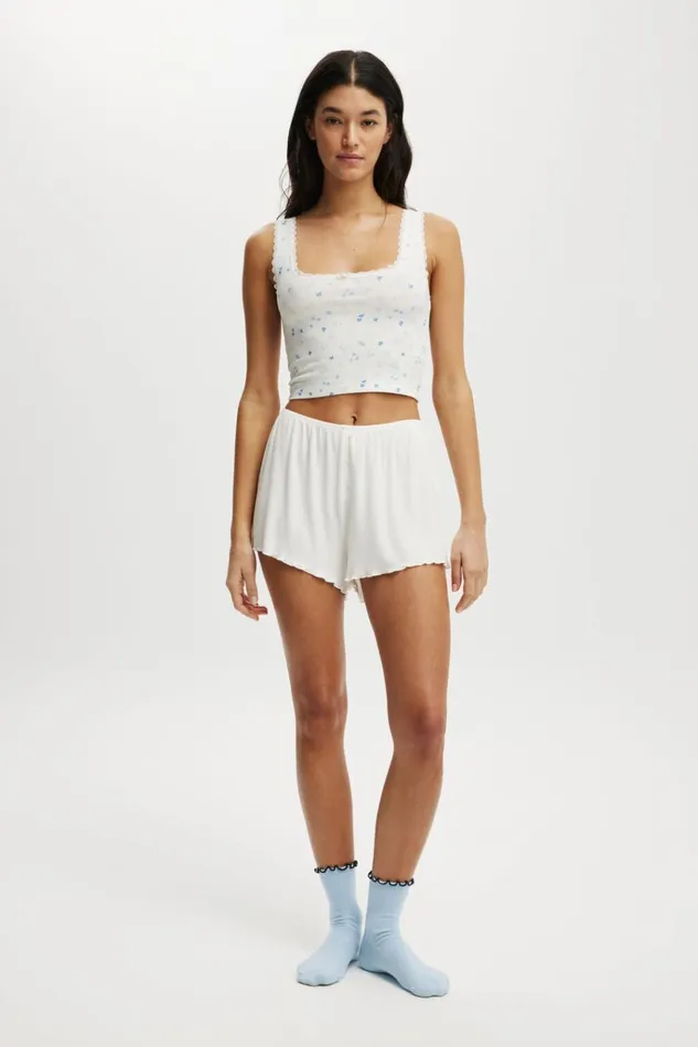 Women Tops Cotton On Rib Lace Tank Maeve Disty Blue Women Tops Cotton On Rib Lace Tank Maeve Disty Blue